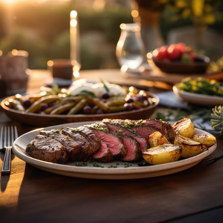 Mesa cheia, churrasco em chácara